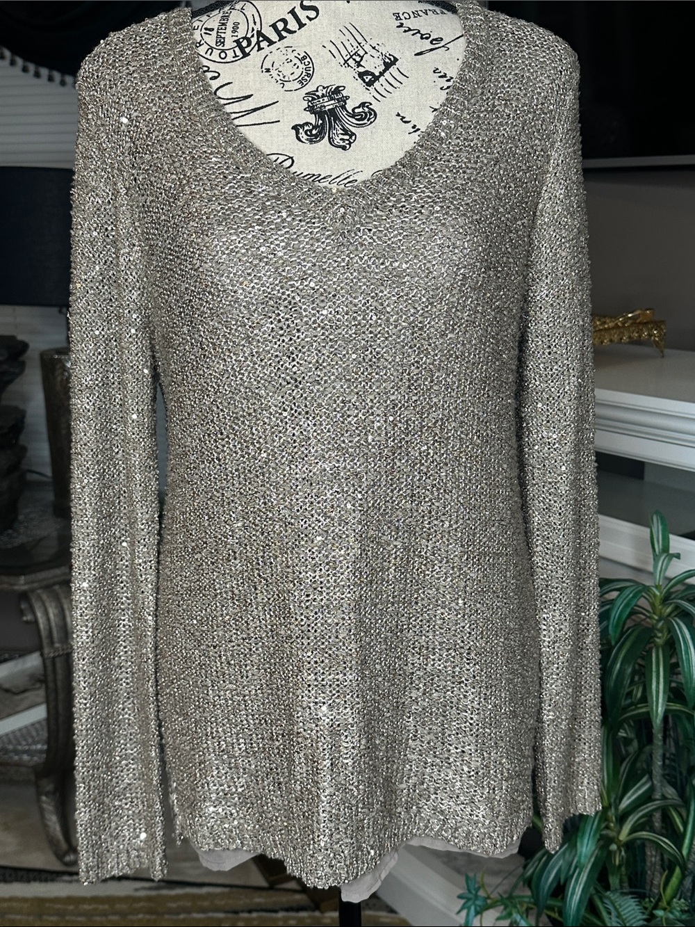 Apt. 9 Metallic Taupe V-Neck Long Sleeve Knit Dress